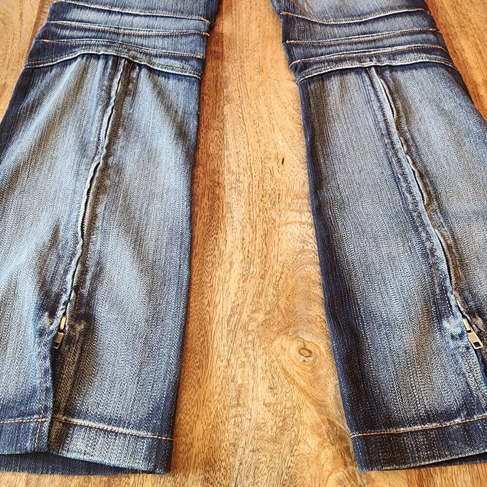 Luxury Blues Y2K Jeans Juniors 7/8 Flare Zip Hem Stretch Denim Pockets Casual - Picture 10 of 15